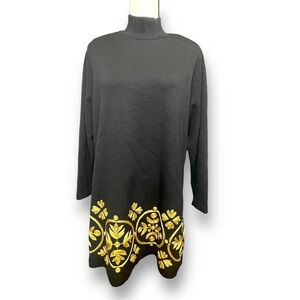 drea Jovine Women's Vintage Floral Hem Knitted Sweater Dress Black Medium